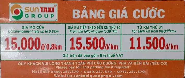 bảng giá cước suntaxi 4 chỗ