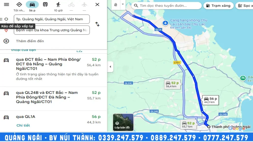 quảng đường từ quảng ngãi đi bệnh viện đa khoa quảng nam