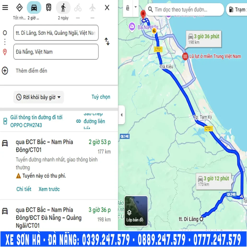 quảng đường từ sơn hà đi đà nẵng