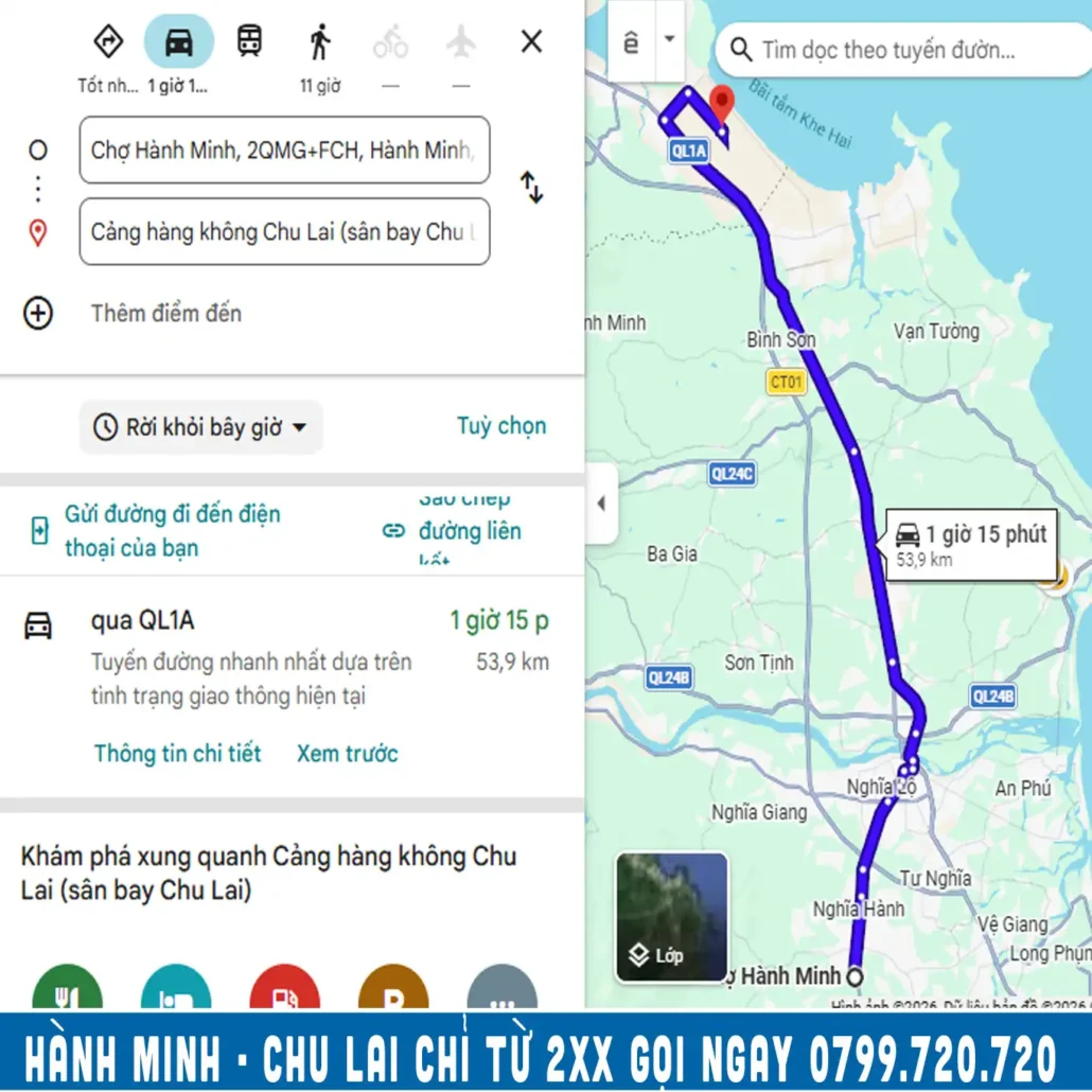 quảng đường từ hành minh đi chu lai