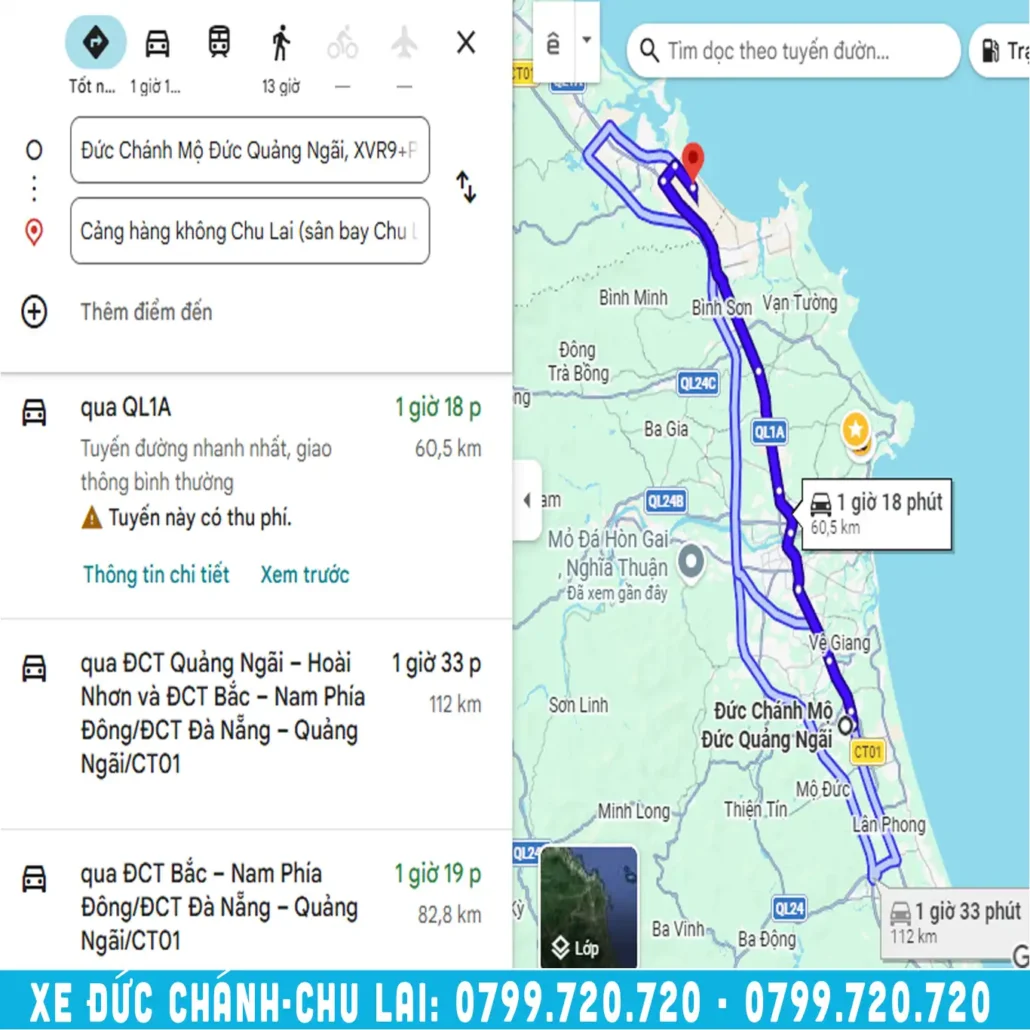 Quảng đường từ Đức Chánh Mộ Đức đi Chu Lai