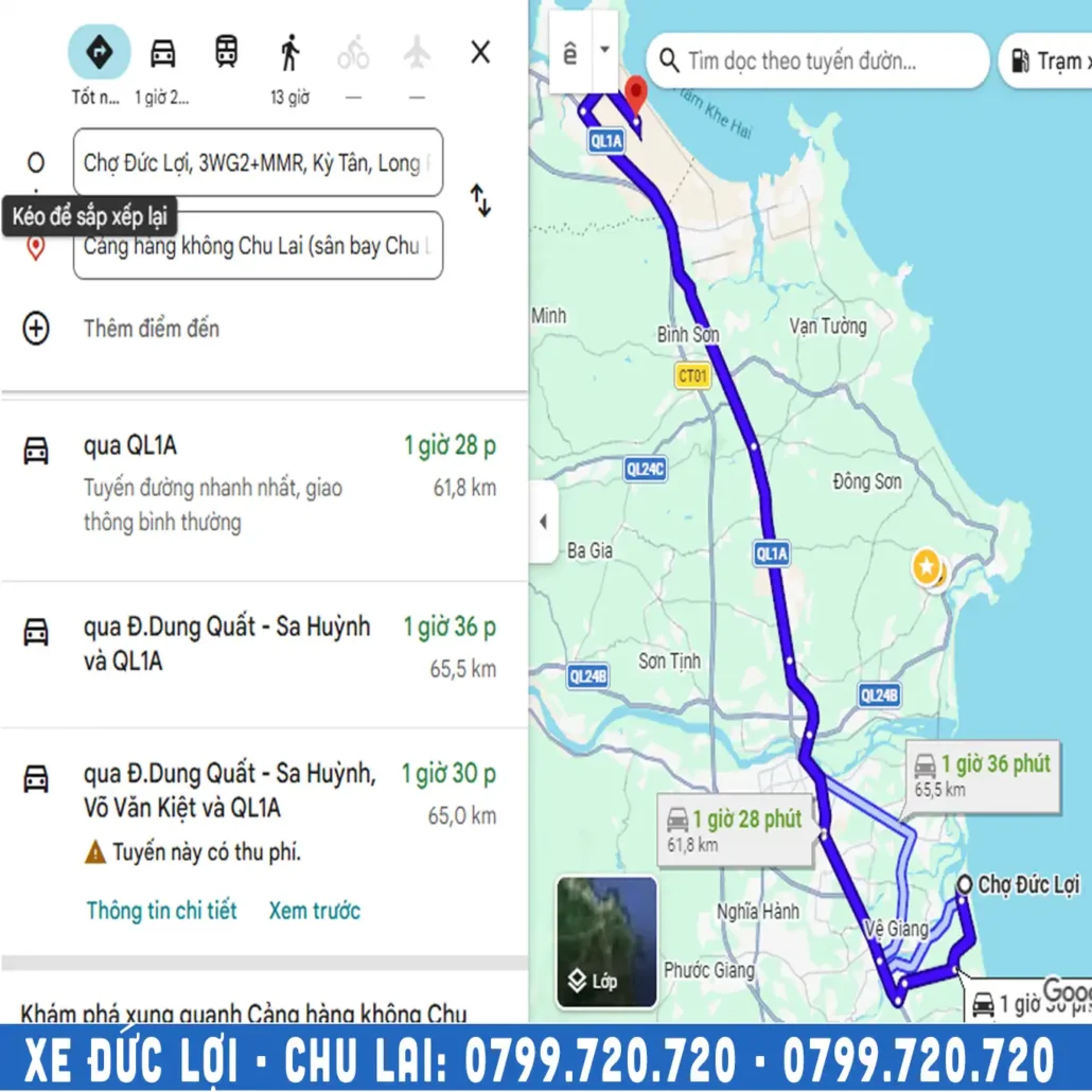 Quảng đường từ Đức Lợi đi Chu Lai