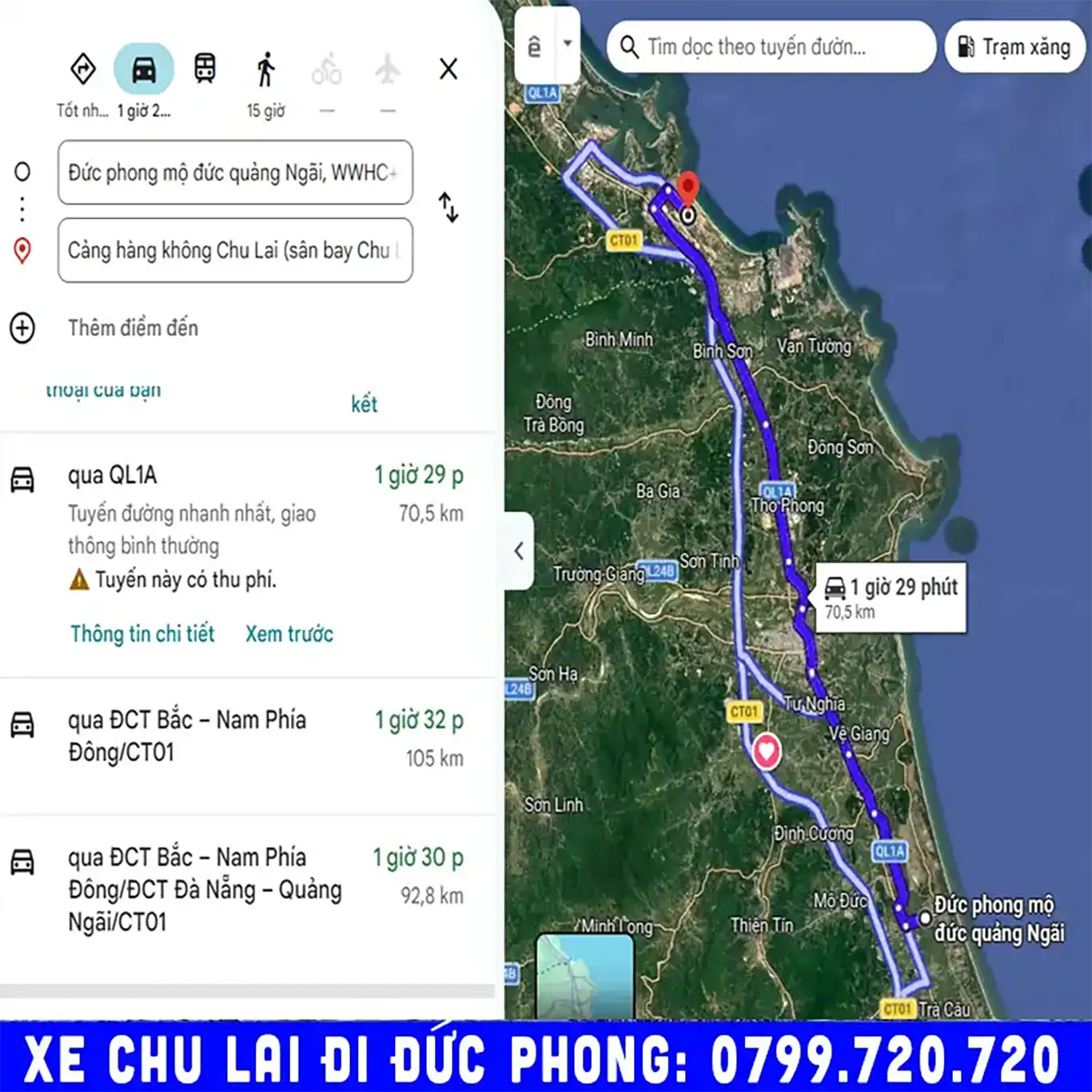 quảng đường từ đức phong đi sân bay Chu Lai